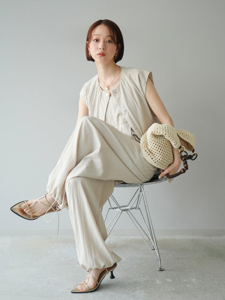 [SET]リネンライクビスチェデザインサロペット+リネンライクドロストバルーンブルゾン(2set)