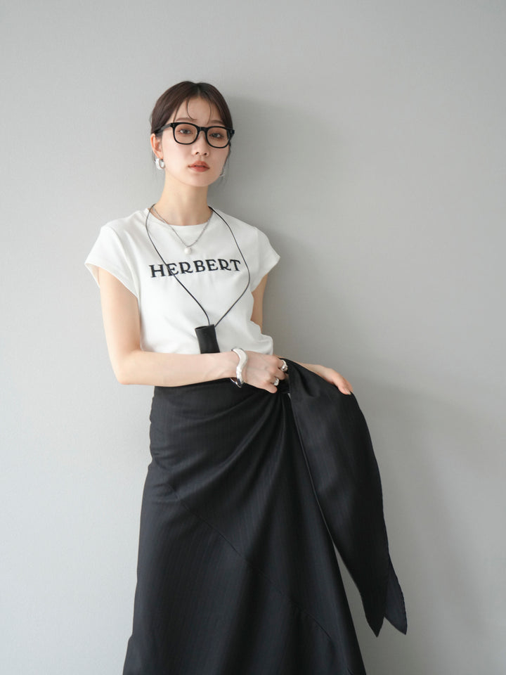 [SET]刺繍ロゴTシャツ＆レザーポーチネックレスSET +サイド巻きツイルスカート(2set)