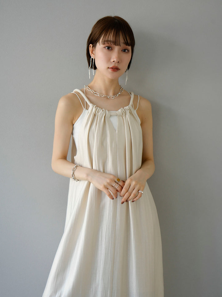 [Pre-order] Rope shoulder shiny dress/ivory