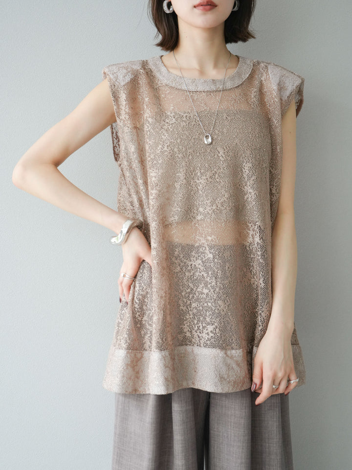 [予約]シャイニーレースプルオーバー/ブラウン