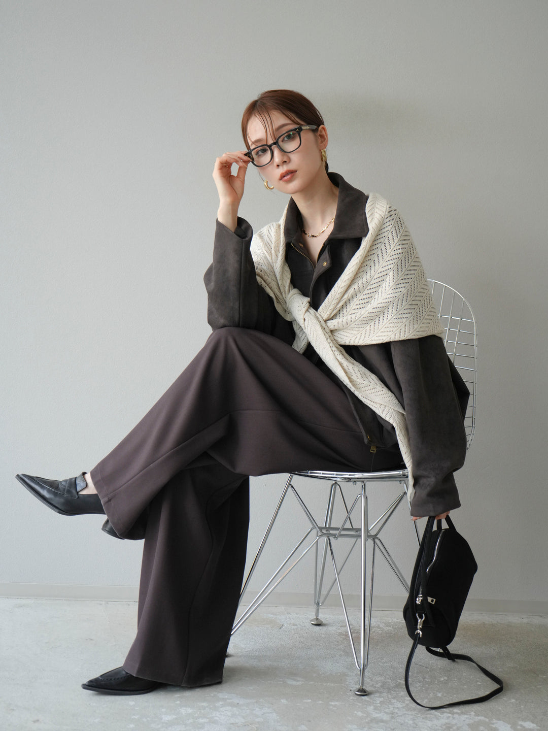 [SET] 麂皮外套+皮帶環設計寬褲（2套）