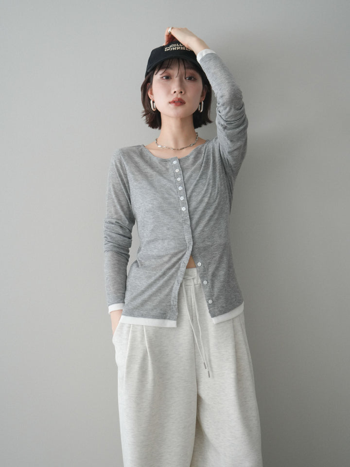 [予約]シアーリブバイカラーカーディガン/gray