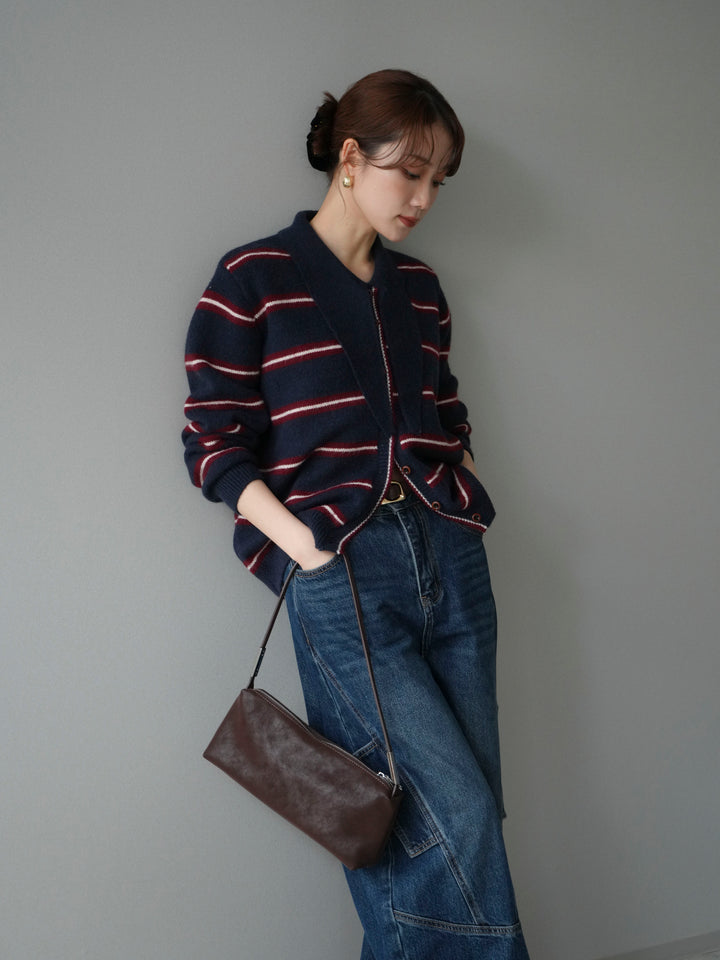 [予約]ボウタイボーダーニットカーディガン/navy