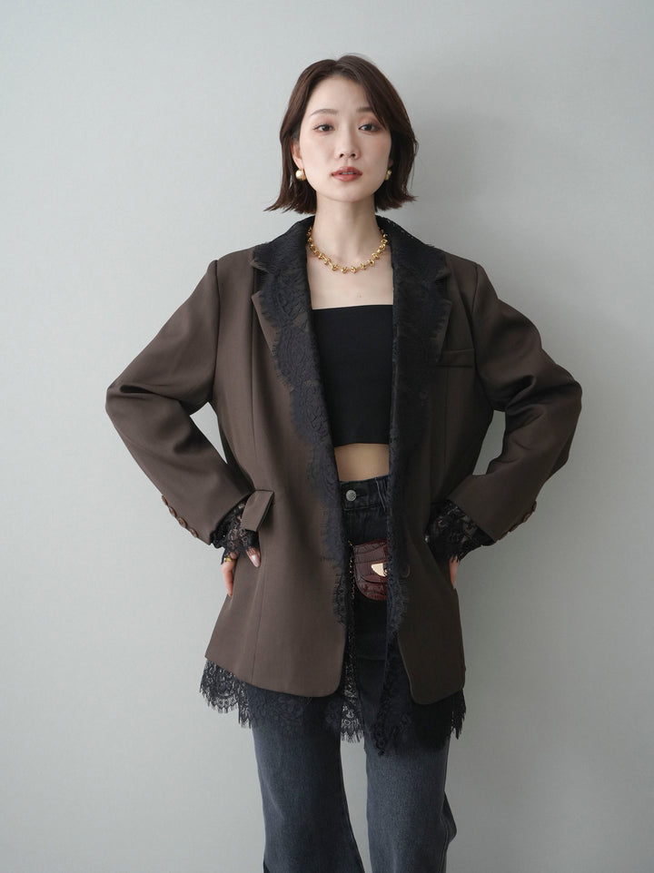 [予約]レースドッキングオーバージャケット/brown