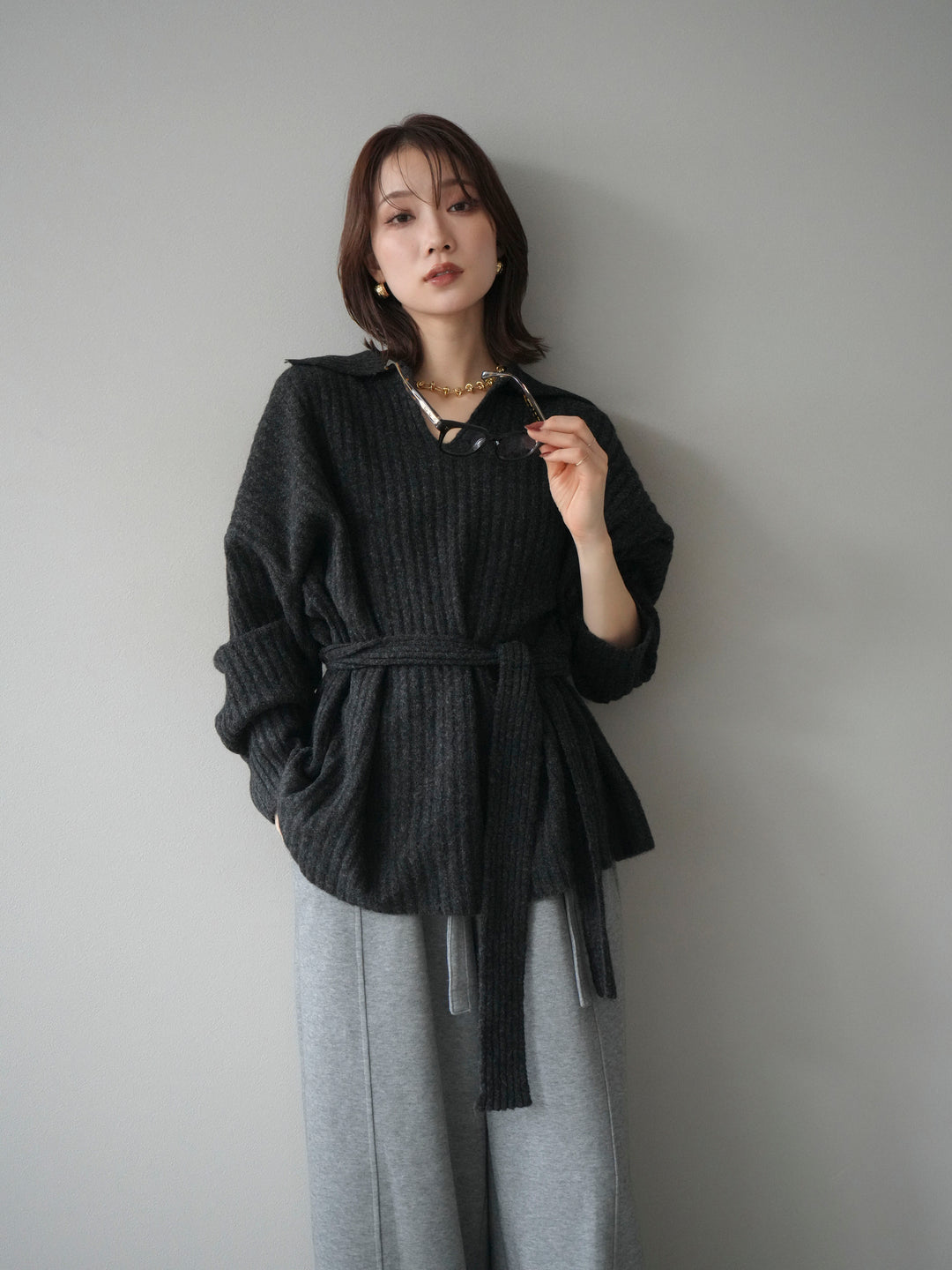 [予約]ワイドリブポロニットプルオーバー/darkgray