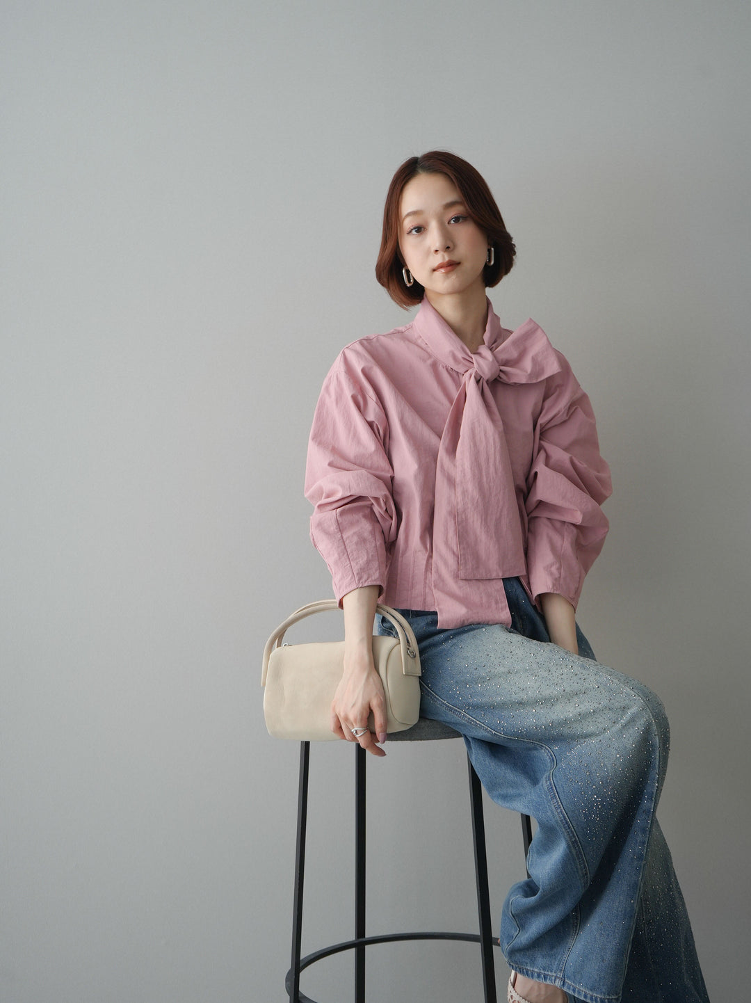 [SET]ボウタイ裾プリーツライトジャケット+選べるアクセセット(2set)