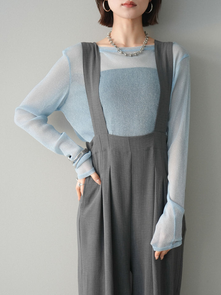 [予約]シボ加工ハイウエストタックサロペット/charcoal