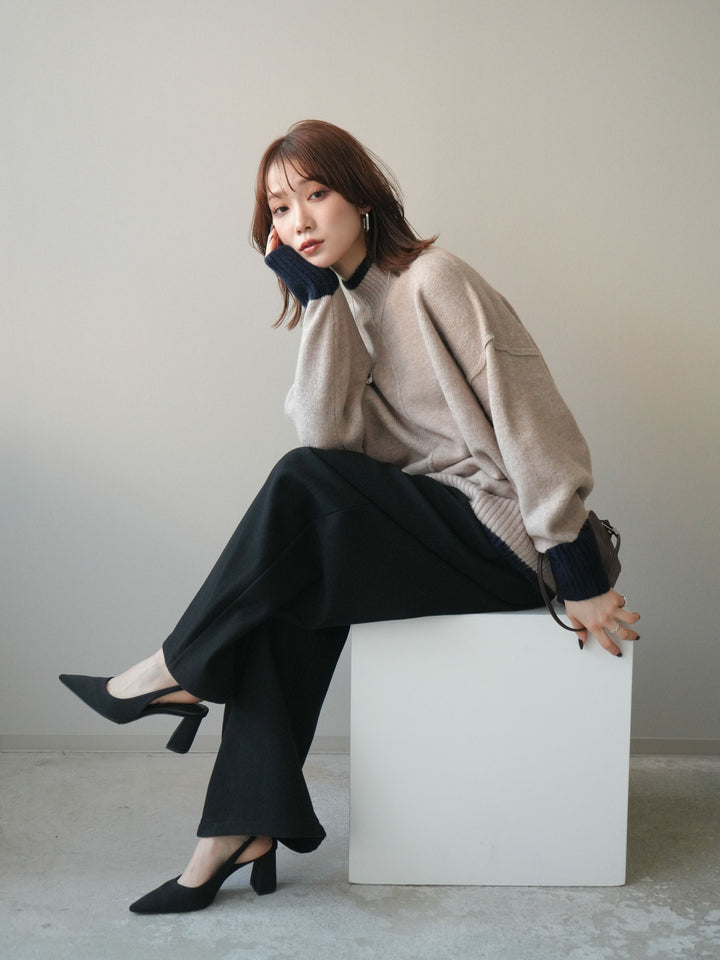 [SET]配色ハイネックニットプルオーバー+選べるアクセセット(2set)