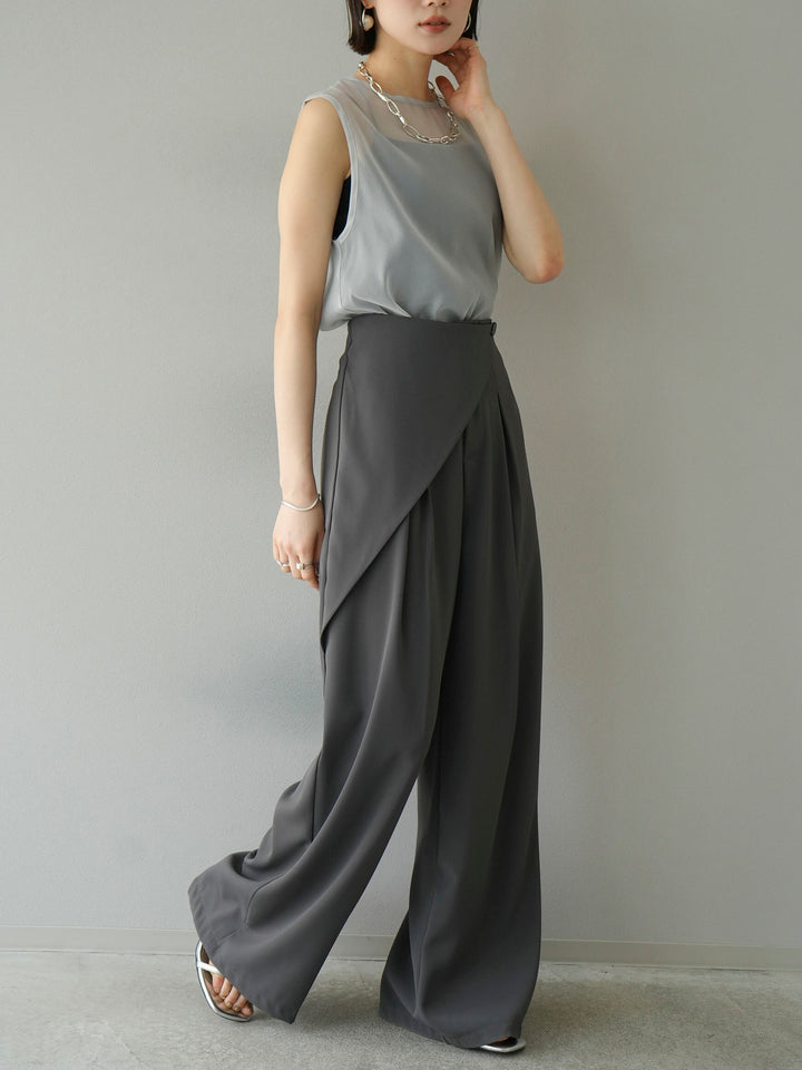 [SET] Organza sleeveless top + wrap wide pants (2set)