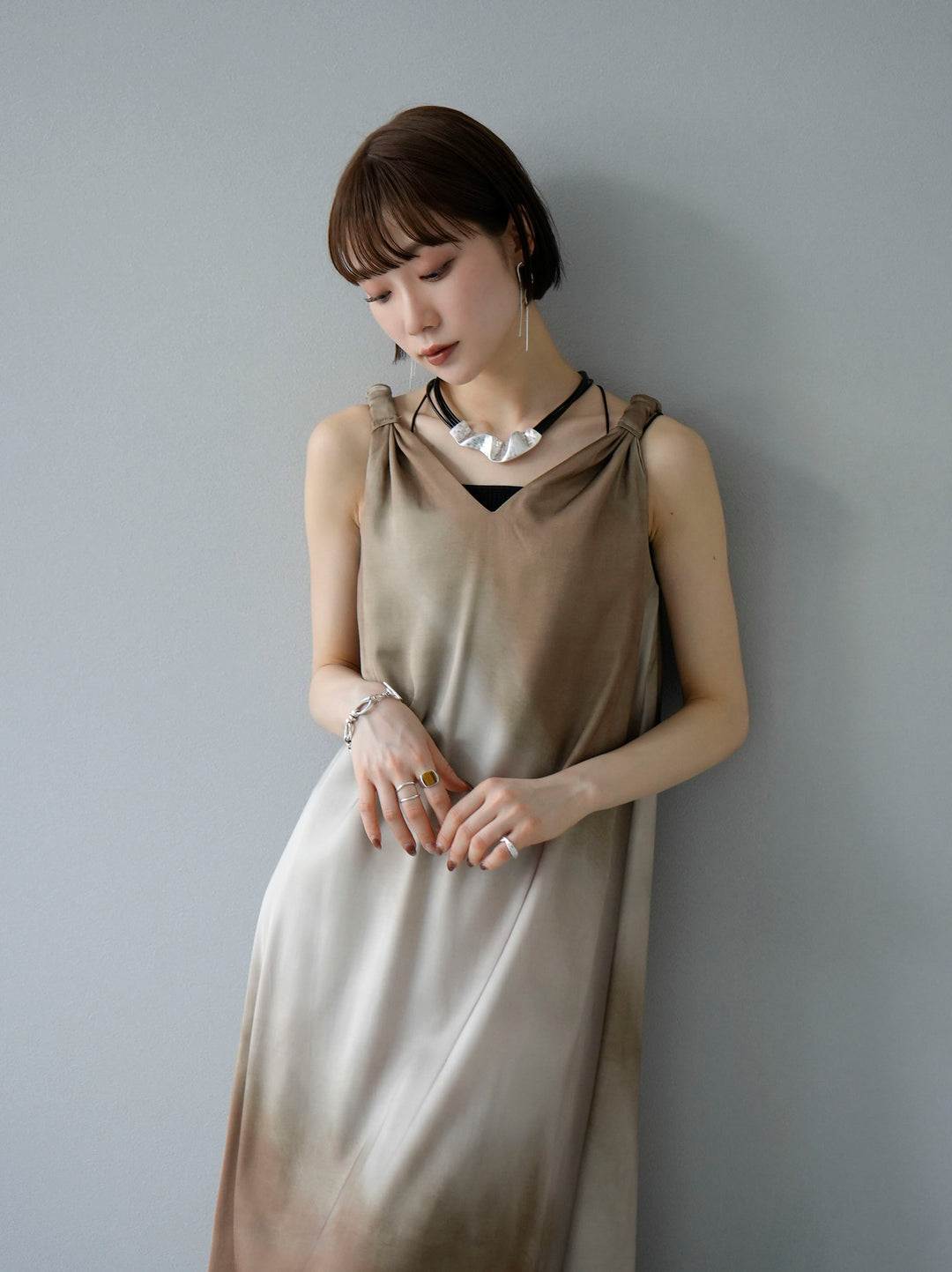 [Pre-order] Gradient design shoulder dress/green