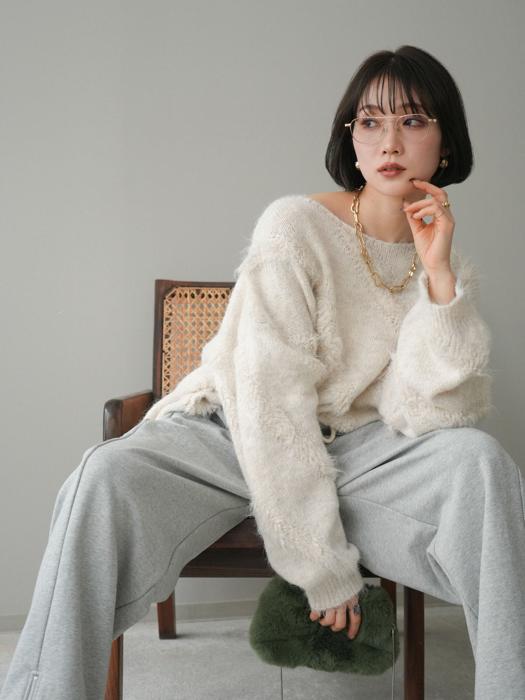 [SET]シャギーデザインニットプルオーバー+シャギーデザインニットプルオーバー(2set)