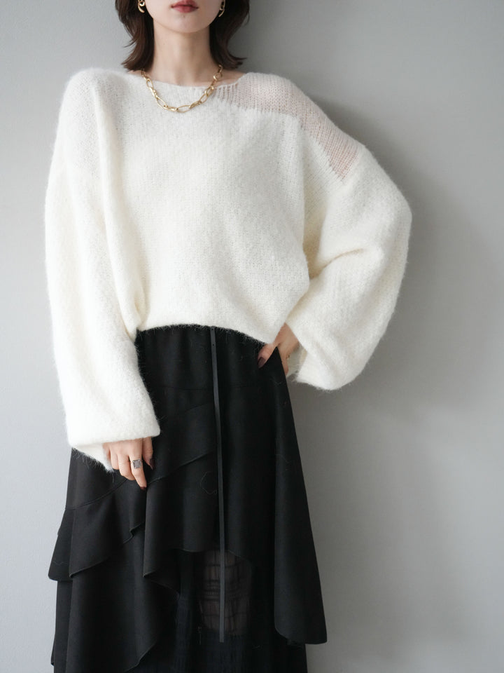 [SET]ネック透かし編みニットプルオーバー+選べるアクセセット(2set)