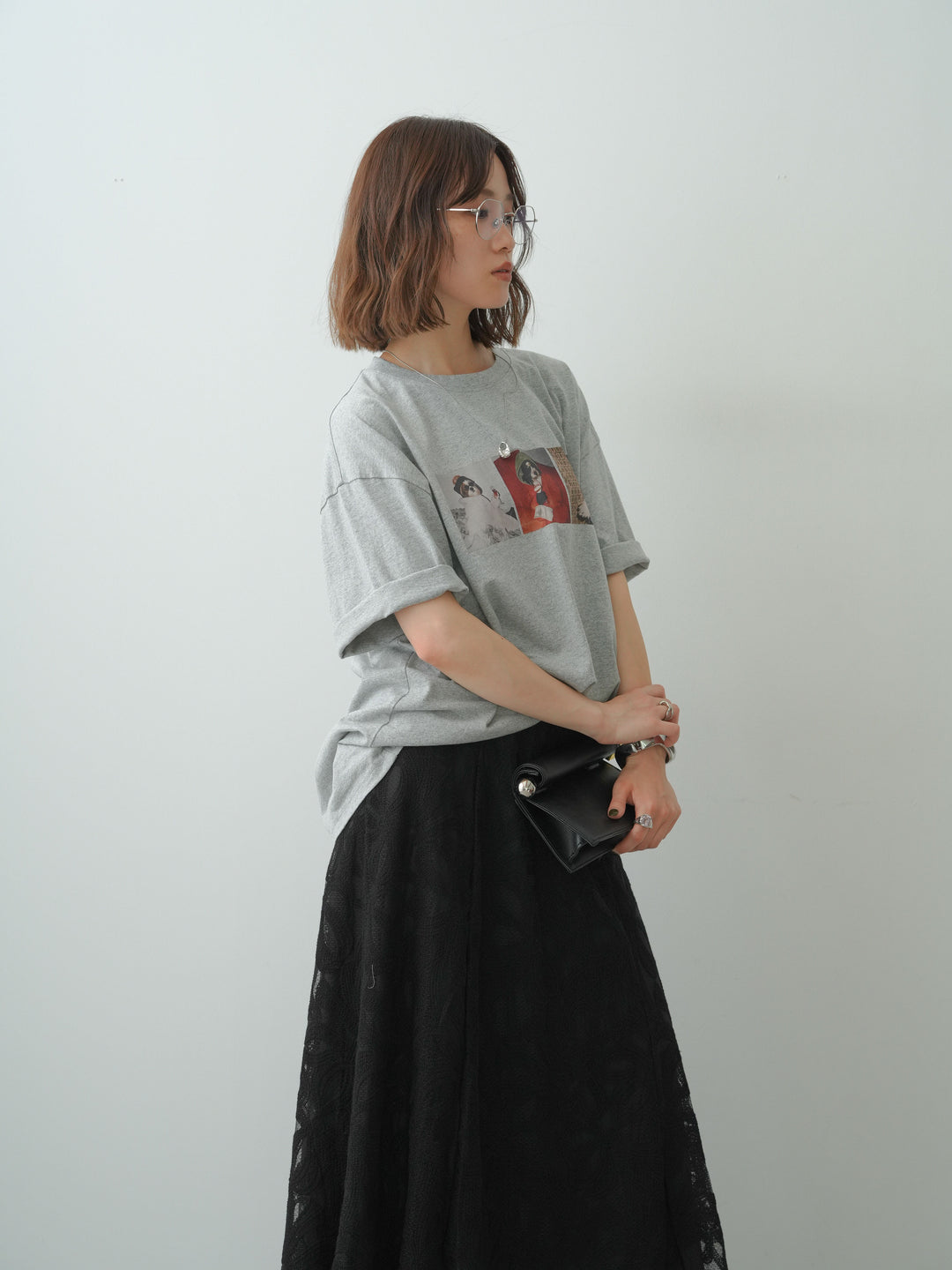 [SET]スリードッグフォトボックスTEE+フラワーレースレイヤードスカート(2set)