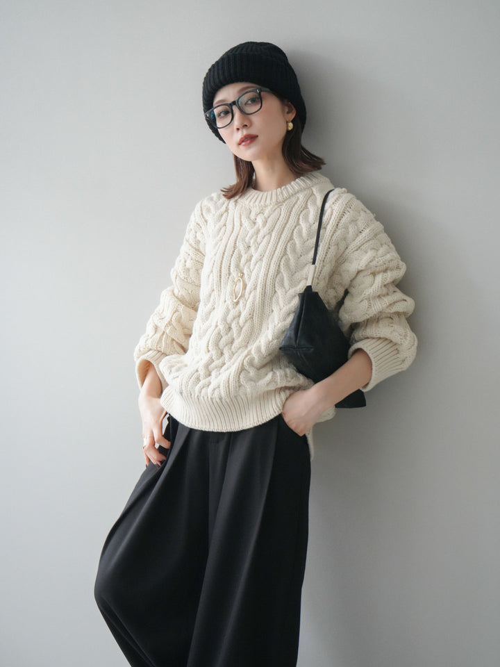 [予約]ボリュームケーブルニットプルオーバー/beige