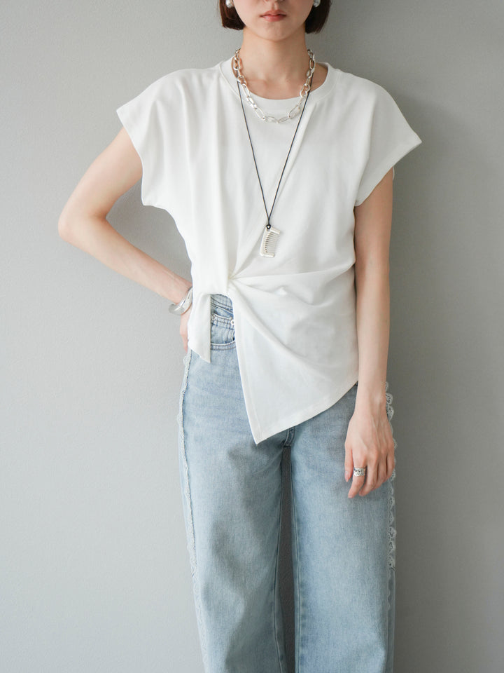 [予約]カシュクールTシャツ＆コームネックレスSET /ホワイト