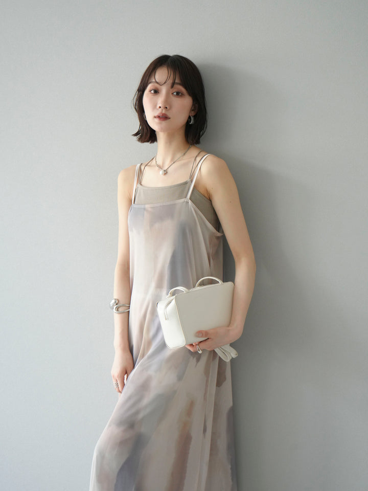 [SET]水彩アートシアーキャミワンピース+カップ付きバッククロスキャミソール(2set)