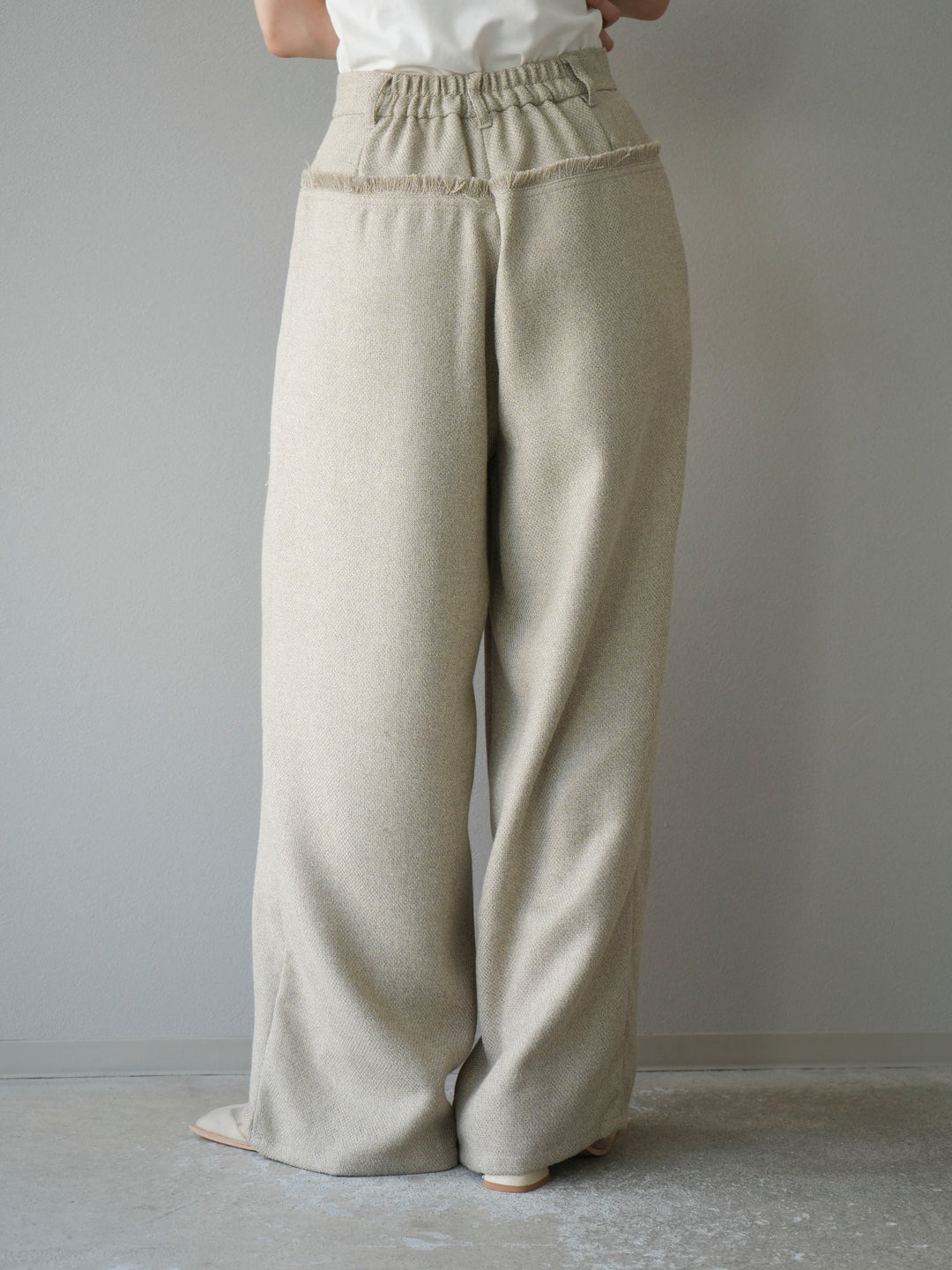 [予約]ウエストフリンジツイードワイドパンツ/アイボリー