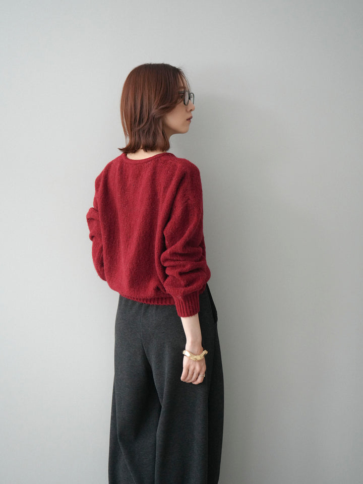 [予約]ツイストネックラメネップヤーンニットプルオーバー/red