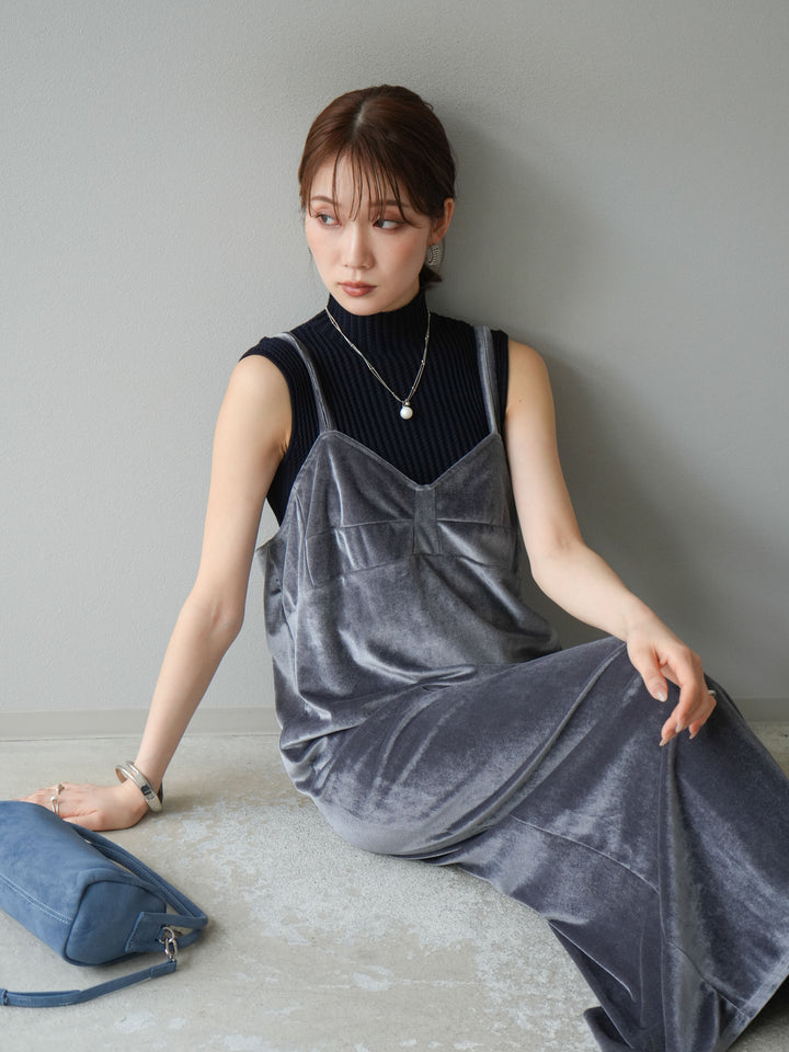 [予約]ベロアビスチェキャミワンピース/グレー
