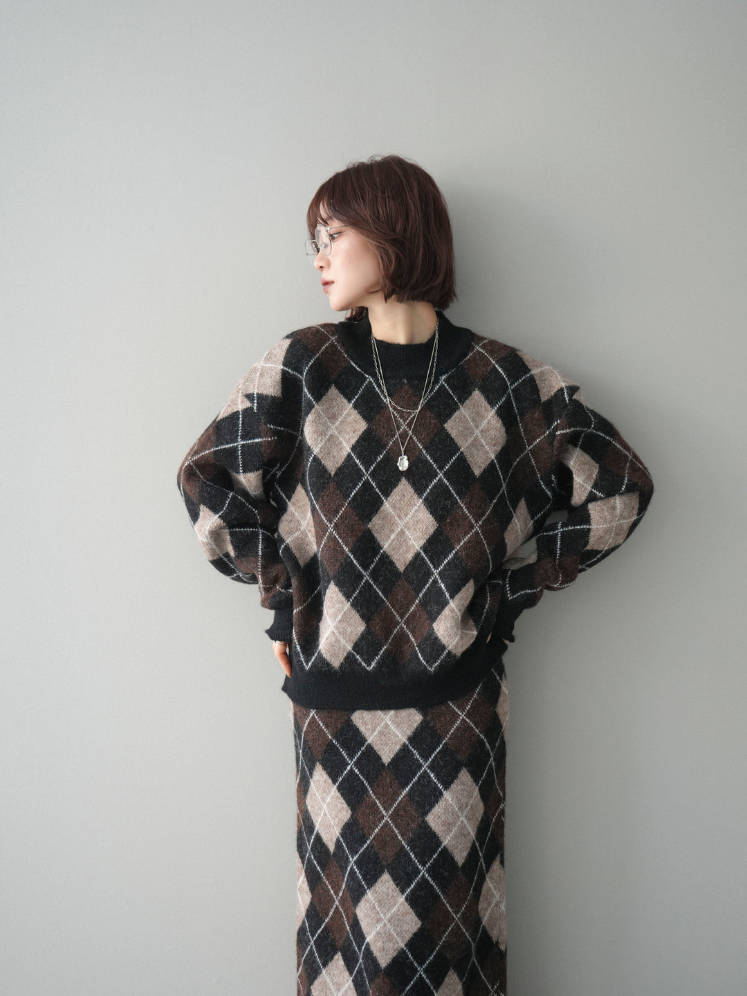 [SET]アーガイルニットプルオーバー&ロングスカートSET UP(2set)