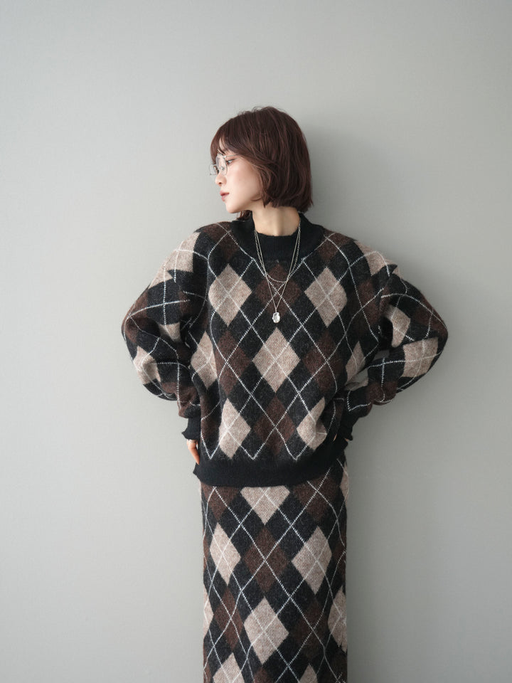 [SET]アーガイルニットプルオーバー&ロングスカートSET UP(2set)