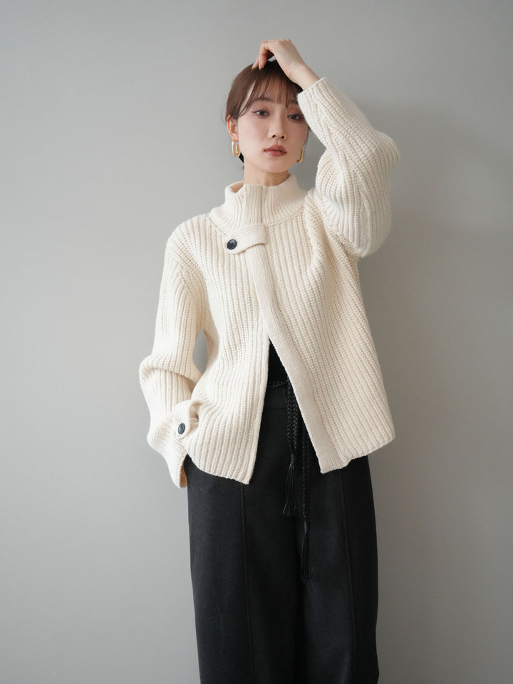[SET]畦編みボトルネックZIPニットカーディガン+畦編みボトルネックZIPニットカーディガン(2set)