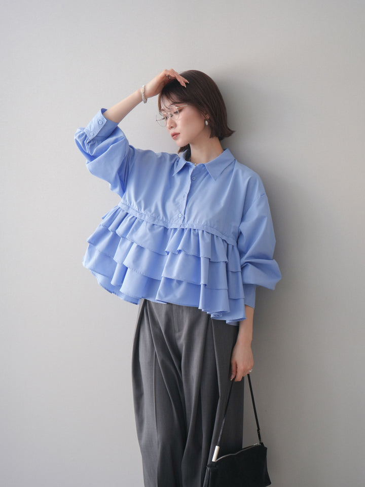 [SET]ブロードティアードショートシャツ+TRツイルデザインタックワイドパンツ(2set)