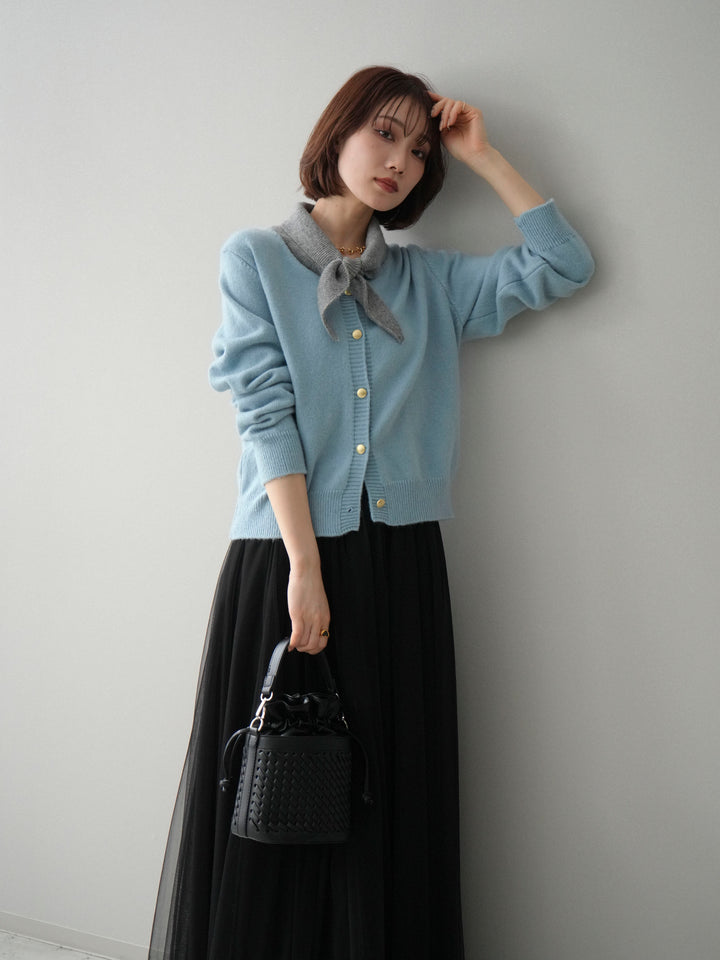 [予約]デザイン襟ニットカーディガン/blue