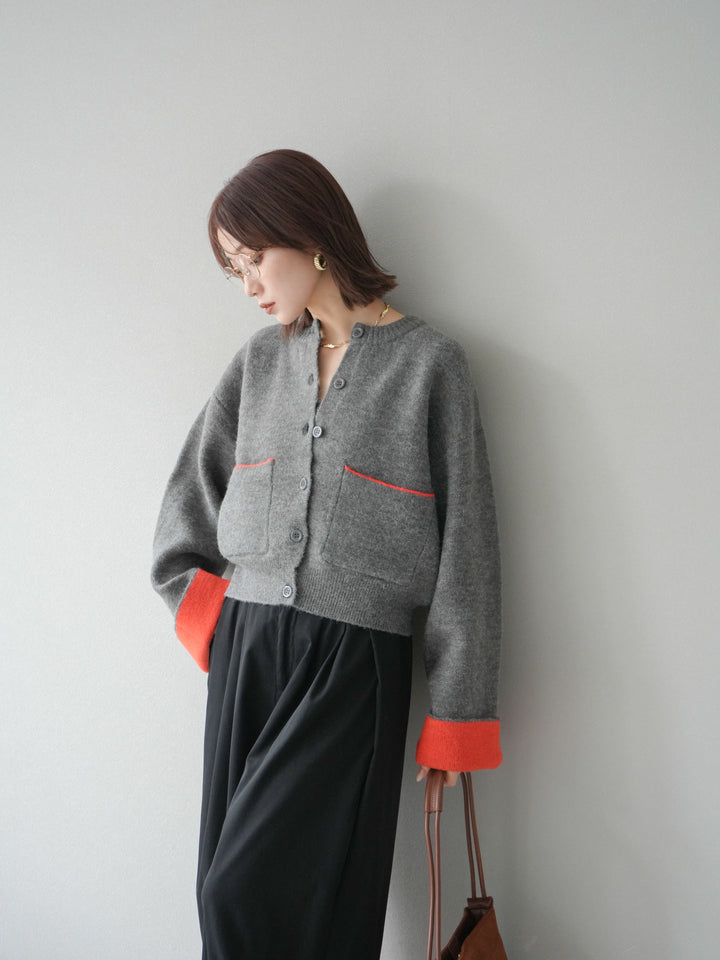 【SET】雙色針織開襟衫+褶襉設計寬褲（2套）