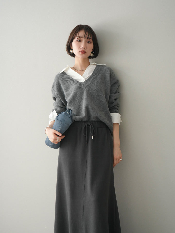 [予約]シャツドッキングVネックニットトップス/gray