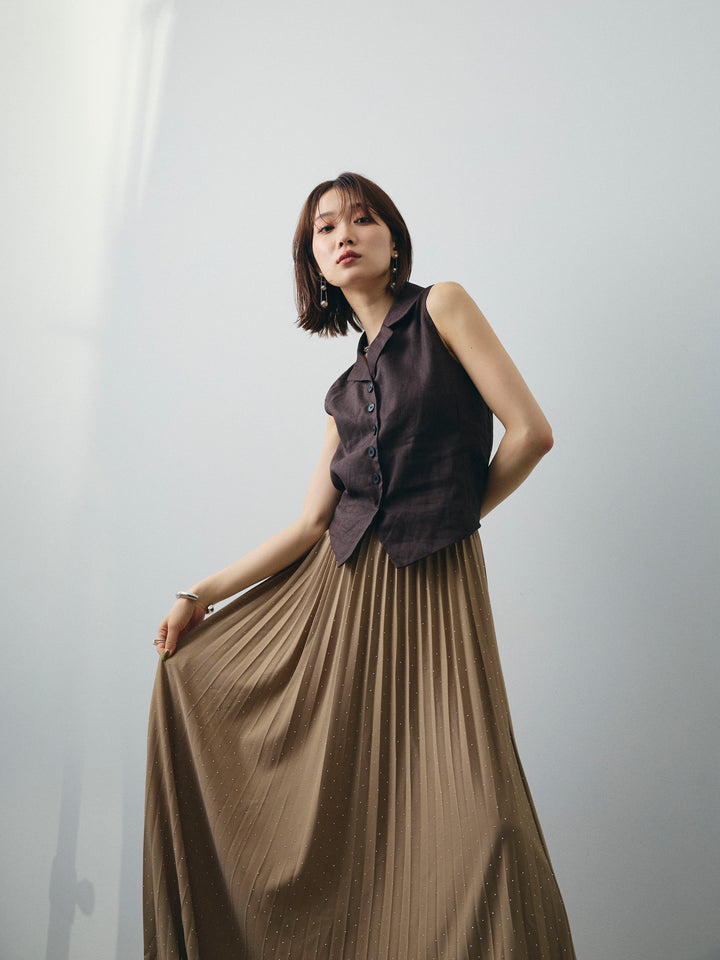 [予約]リネンライクテーラードジレ/ブラウン