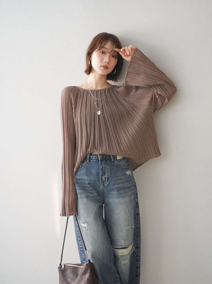 [SET]プリーツシアーフレアスリーブニットトップス+選べるアクセセット(2set)