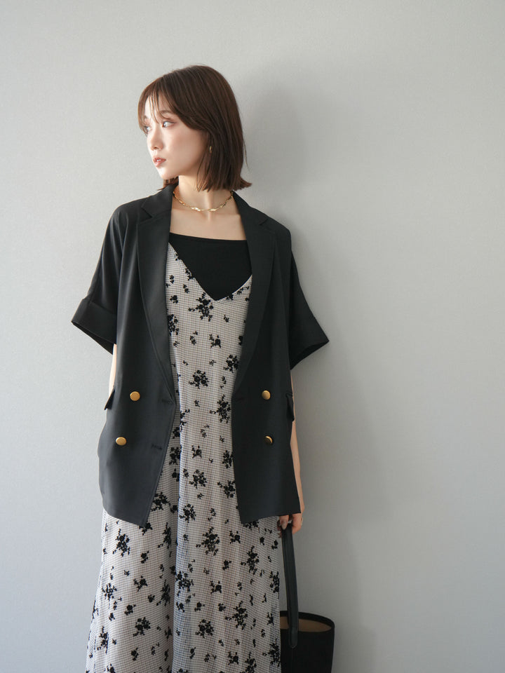 [套裝] 植絨薄紗層疊天鵝絨吊帶連身裙 + 金色紐帶半夾克 (2 套)