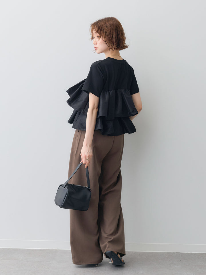 [SET]フリルティアードTEE+クレープデシンタックワイドパンツ(2set)