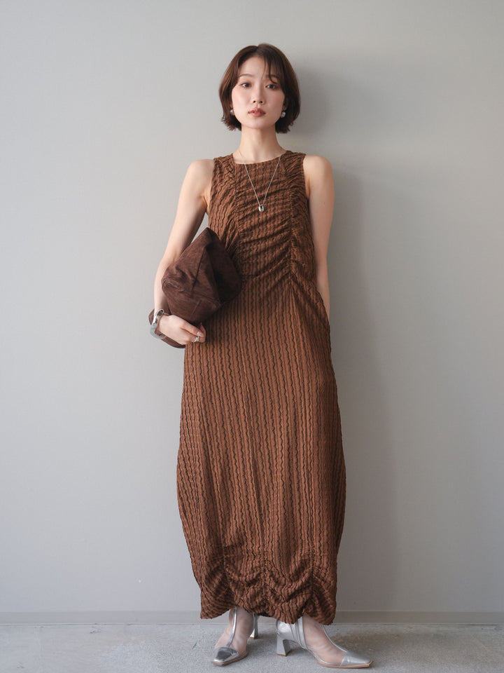 [予約]シャーリングジャガードノースリーブワンピース/brown