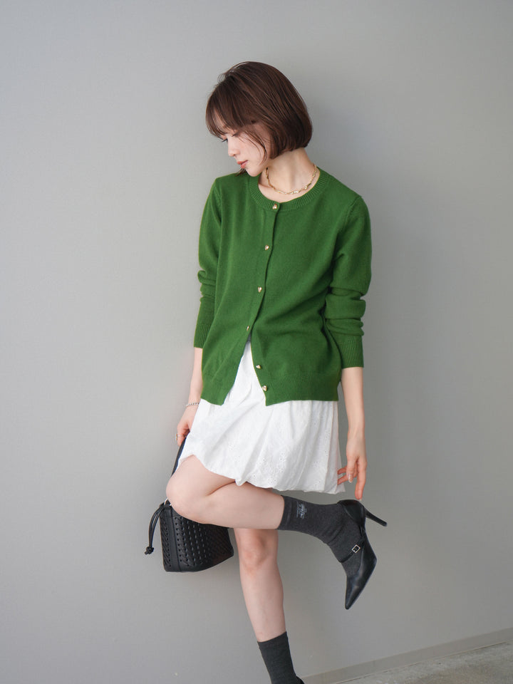 [予約]ハートボタンニットカーディガン/green