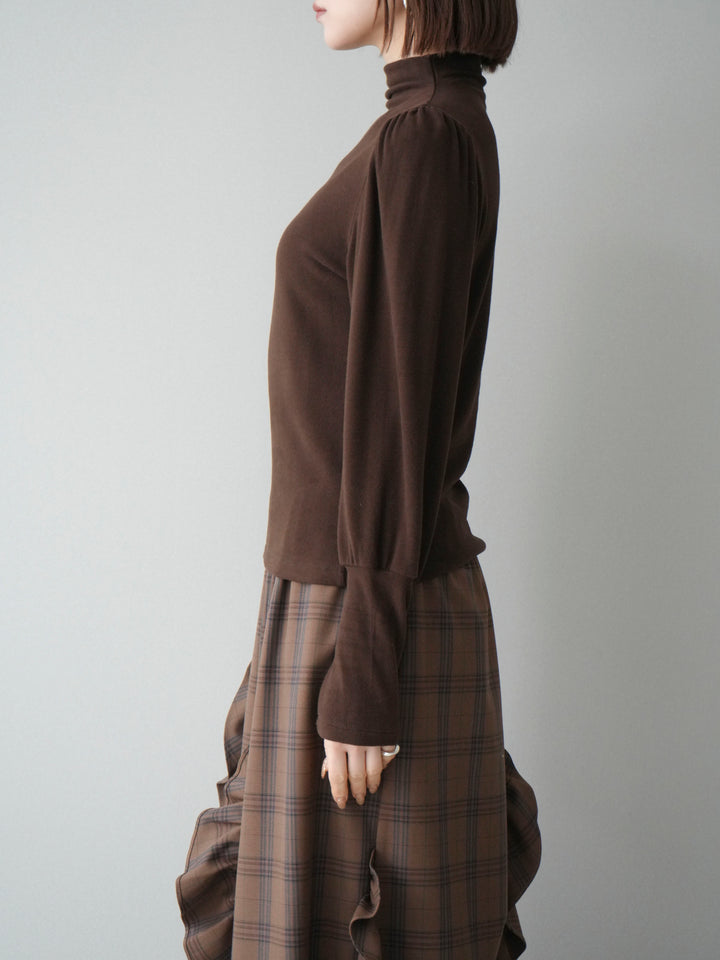 [予約]プチネックパワーショルダー起毛トップス/brown