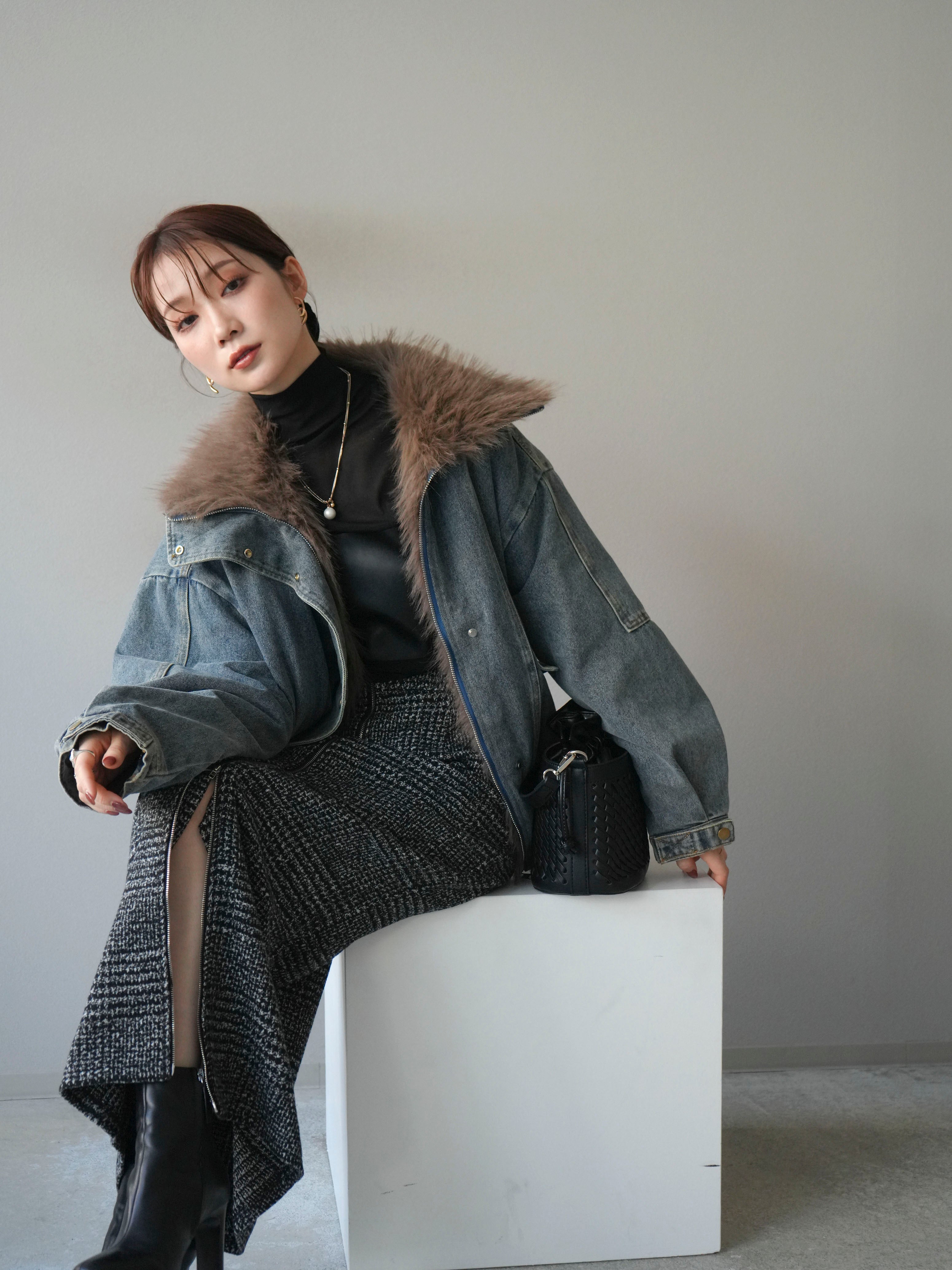 LUMIYUMI ファー襟 中綿入り デニムブルゾン 予約]デニムxファーブルゾン/denimbrown – Lumier