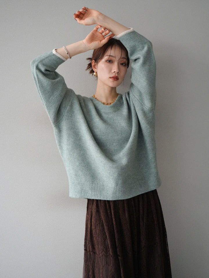 [SET]Vネック配色スリーブニットプルオーバー+選べるアクセセット(2set)