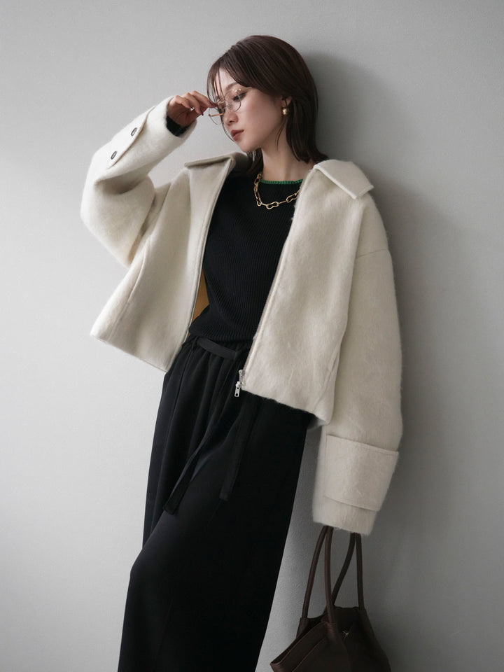 [予約]袖ビックループシャギージップブルゾン/ivory