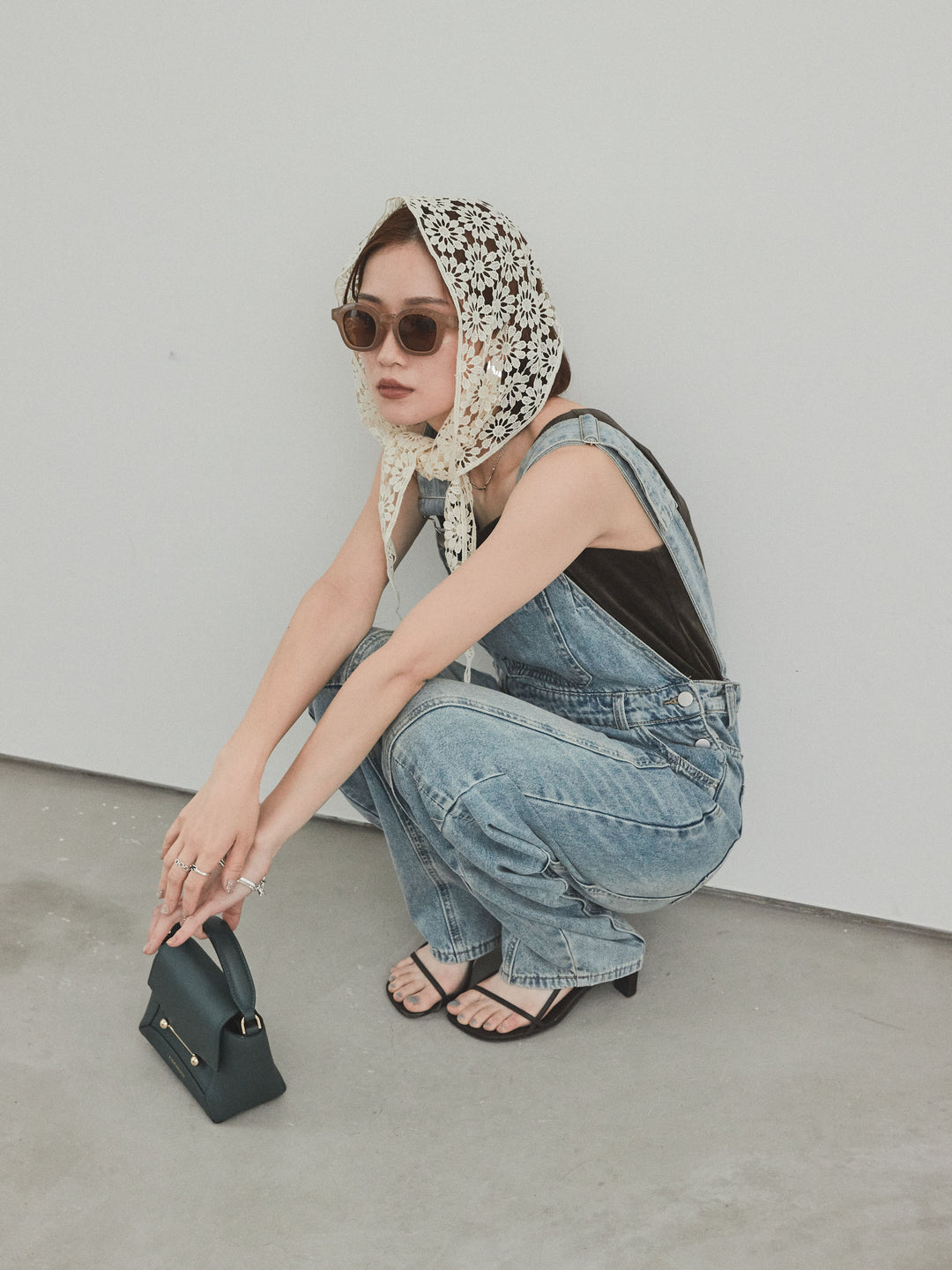 [SET]センターシームデニムサロペット +スクエアベロアタンクトップ(2set)