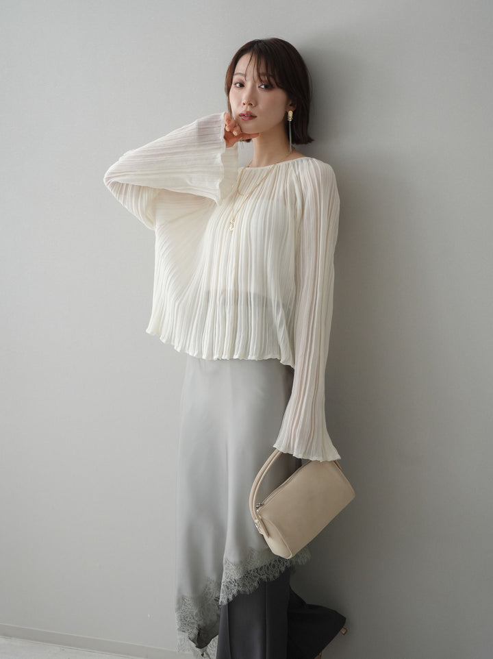 [SET]プリーツシアーフレアスリーブニットトップス+プリーツシアーフレアスリーブニットトップス(2set)