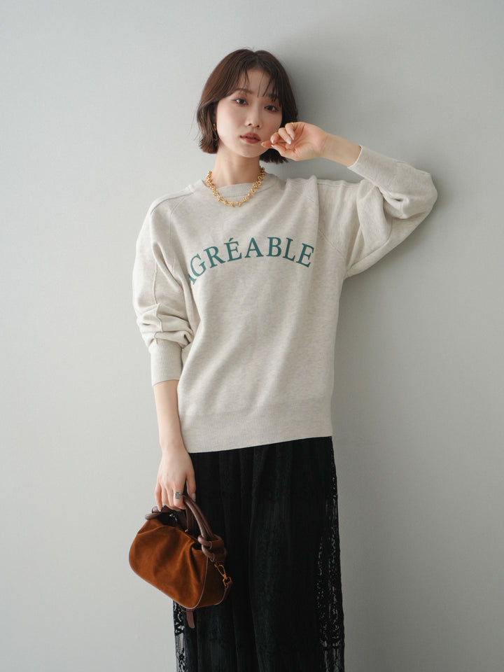 [予約]半ラバープリントロゴスウェットライクニットプルオーバー/oatmeal