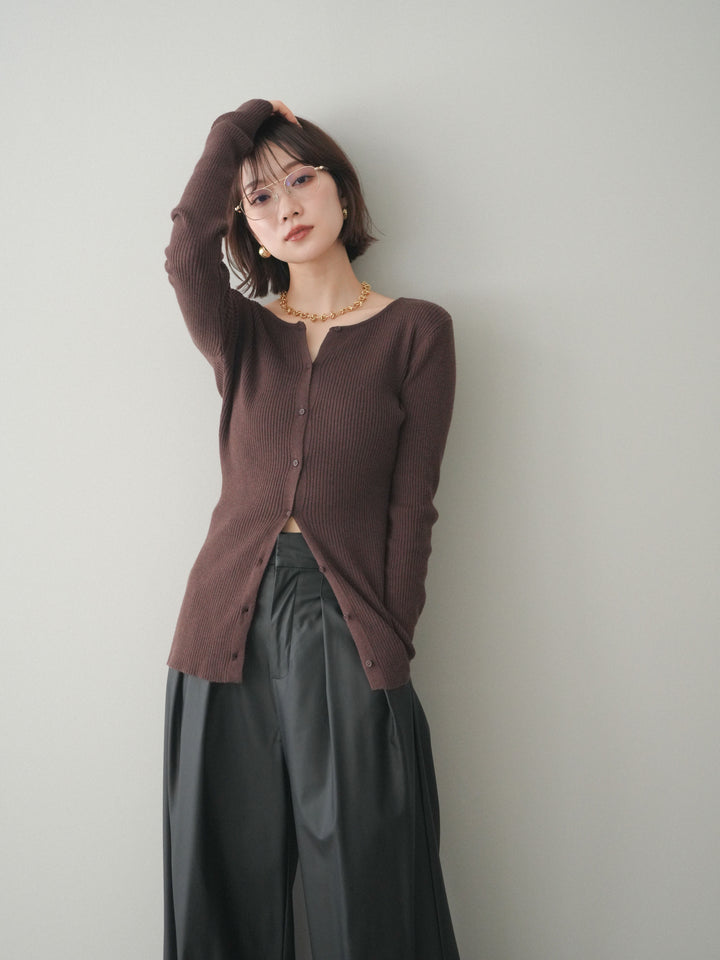 [予約]前後2WAYリブ編みクルーネックカーディガン/darkbrown
