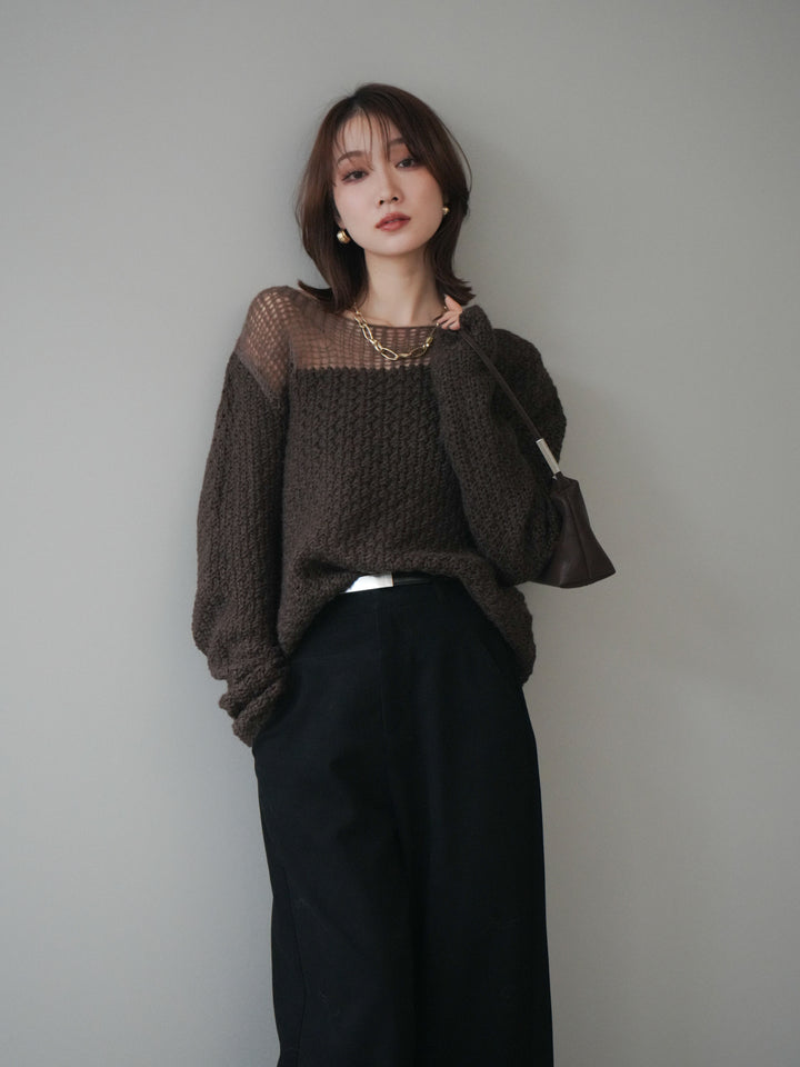 [予約]ダメージデザインニットプルオーバー/brown