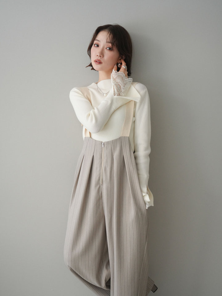 [SET]袖スカラップレースオフネックニットトップス+袖スカラップレースオフネックニットトップス(2set)