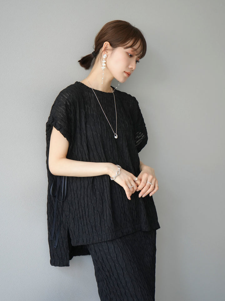 [Pre-order] Arm shirring sheer design mellow pullover/black