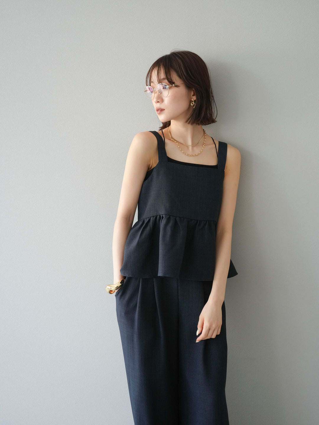 [SET]リネンライクビスチェ+リネンライクイージーワイドパンツ(2set)