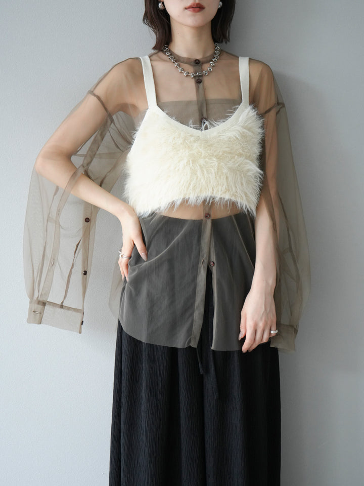 [予約]2WAYスリーブチュールシャツ/グレージュ