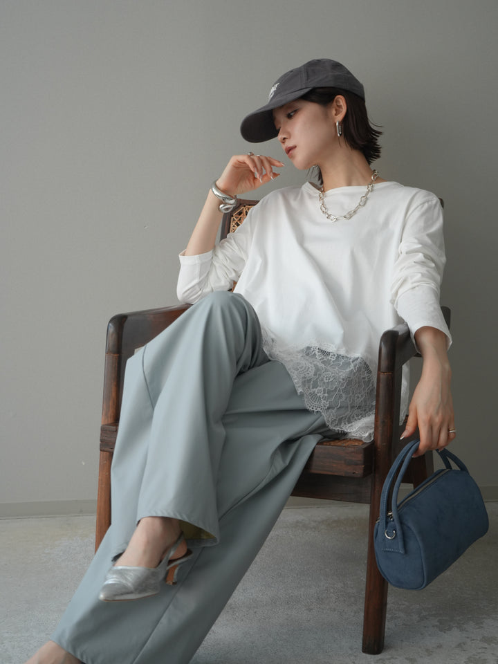 [SET]裾レースロングスリーブTシャツ+選べるアクセセット(2set)
